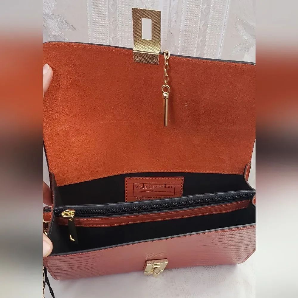 Viola Castellani Chain Crossbody Leather Bag NWT - Picture 5 of 5